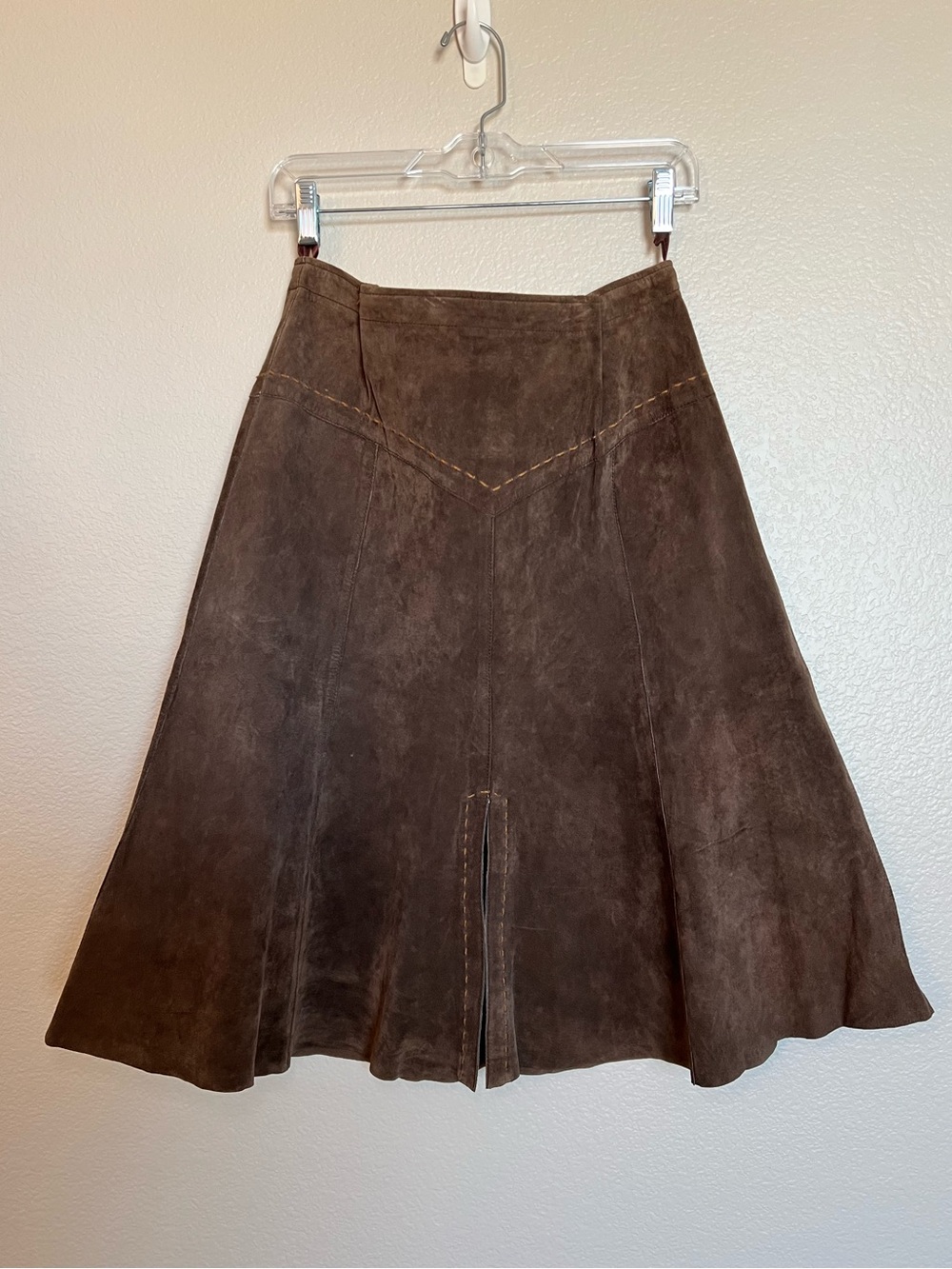 Anthropologie June Leather Skirt Women Brown Knee Length Genuine Leather Size 12